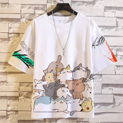 Summer Five-Quarter Sleeve T-Shirt, Trendy Loose Large Size Short-Sleeve Top, Cat Half-Sleeve, Stylish Student T-Shirt for Teenagers