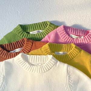 
Children's sweater round neck thickened cotton boy sweater autumn and winter tops girls base sweater Korean style versatile