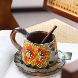 Clay Hand-Painted Yellow Sunflower Coffee Cup Set Jingdezhen Ceramic Milk Cup Tea Cup Breakfast Fruit Plate
