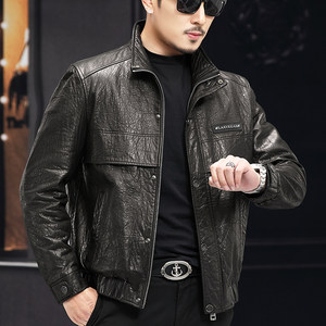 Genuine leather jacket men's head layer cowhide oil wax middle-aged short leather jacket coat motorcycle style spring and autumn thin casual