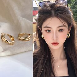 Korean Retro Geometric Hoop Earrings, Minimalist Style, Exquisite, Light Luxury, High-End Design, Niche, Versatile, Elegant Earrings