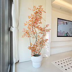 Artificial Plant Nandina Bamboo Floor-Standing Potted Plant, Simulated Green Plant Ornament, Living Room Sofa Side Home Decoration Bonsai, Fake Tree