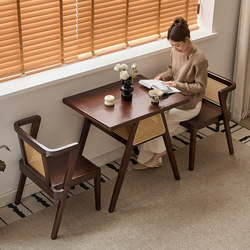 Balcony Small Table and Chair Three-Piece Set, Rattan and Solid Wood, One Table and Two Chairs, Creative Leisure Tea-Drinking Dining Table and Chair Combination for Small Apartments