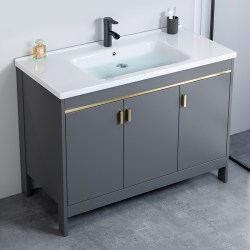 Bathroom 90/ 1m Space Aluminum Bathroom Cabinet Floor-Standing Washbasin Cabinet Combination Face Wash Integrated Ceramic Washbasin