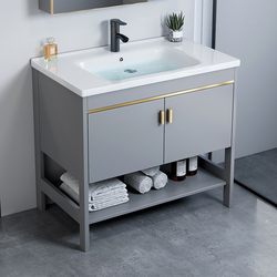 Space Aluminum Household Washbasin Bathroom Floor-Standing Washbasin Bathroom Cabinet Combination Washbasin Ceramic Integrated