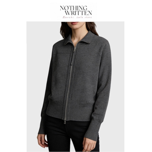 
[Ready Stock] Nothing Written Narchi Lapel Hooded Zipper Thin Knitted Cardigan Women's Sweater