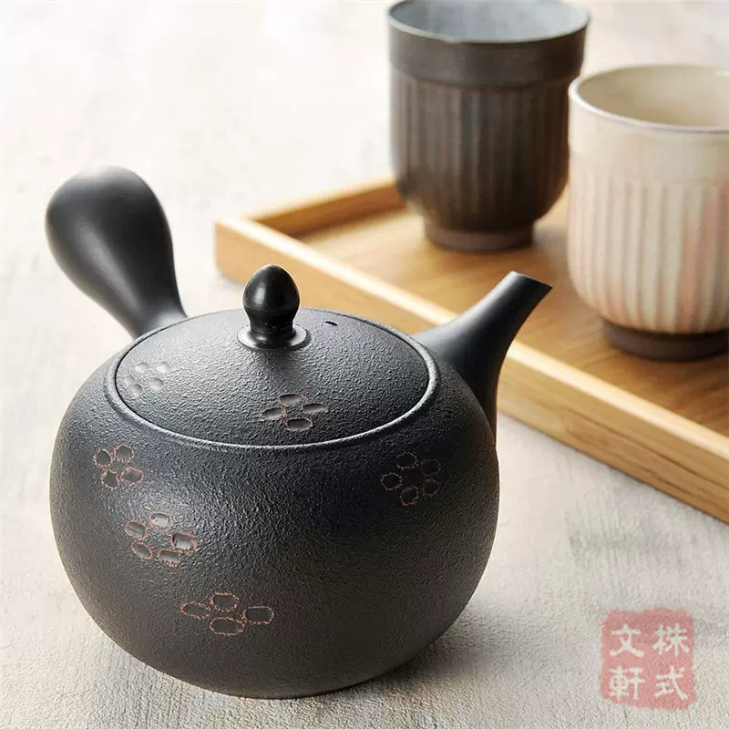 日本进口常滑烧名家纯手工壶春秋黑泥和松皮朱木茶壶泡茶壶侧把壶-Taobao