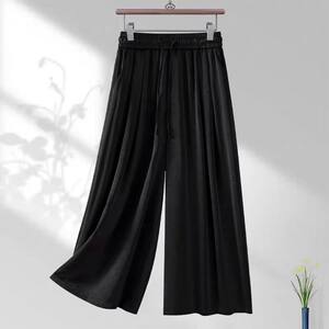 
Summer mulberry silk nine-point pants casual lazy style elastic waist wide leg pants women's versatile slimming straight pants