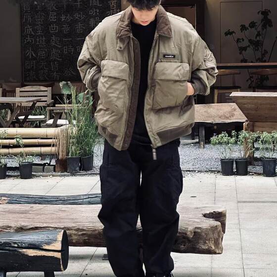 
American retro pilot lapel baseball cotton jackets for men and women in spring and autumn couples cotton coats army green workwear jackets trendy