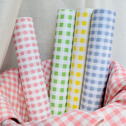 Kindergarten Green Plaid Wallpaper Fresh Green Red Yellow Blue Pink Wallpaper Self-Adhesive Kidsren's Room Dormitory Table and Chair Stickers