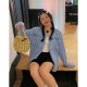 Dazi gold large-screw black ear sweater jacket for women's spring and autumn 2025 new Korean large-size outer knitted sweater