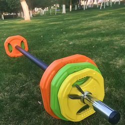 Colorful Rubber-Coated Barbell Set for Home Fitness, Men and Women Barbell Exercises, Small Hole Hand-Grip Barbell Plates, Gym Barbell