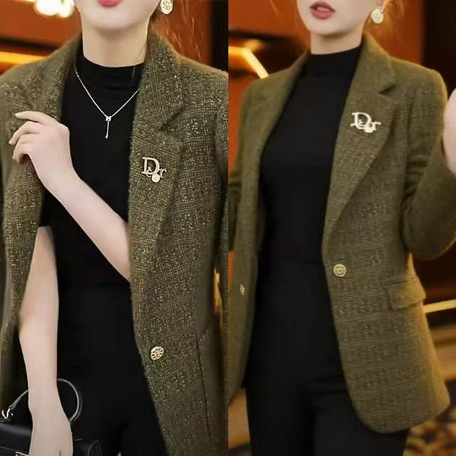 
Xiaoxiangfeng jacket women's new autumn and winter fashionable and versatile F super stunning suit green top elegant women's clothing