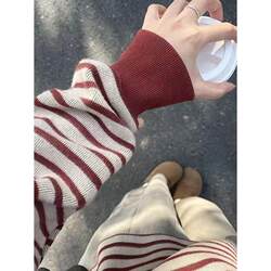 American-Style Oversized Striped Crew Neck Sweatshirt for Women, Spring and Autumn 2025 New Popular Loose Unique Super Nice Top