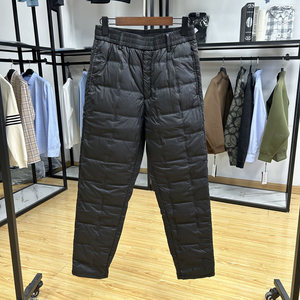 
Down-filled, thin, solid color elastic waist, drawstring straight down pants, autumn and winter windproof duck down pants