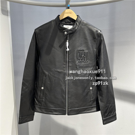 
Jack Jones Autumn and Winter Men's Casual Trendy Stand Collar Steel Printed Leather Jacket Black Letter Jacket Top