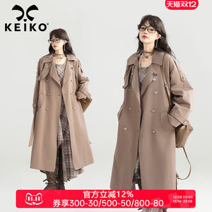
KEIKO French high-end mid-length lace-up windbreaker for women 25 autumn British commuter double-breasted jacket