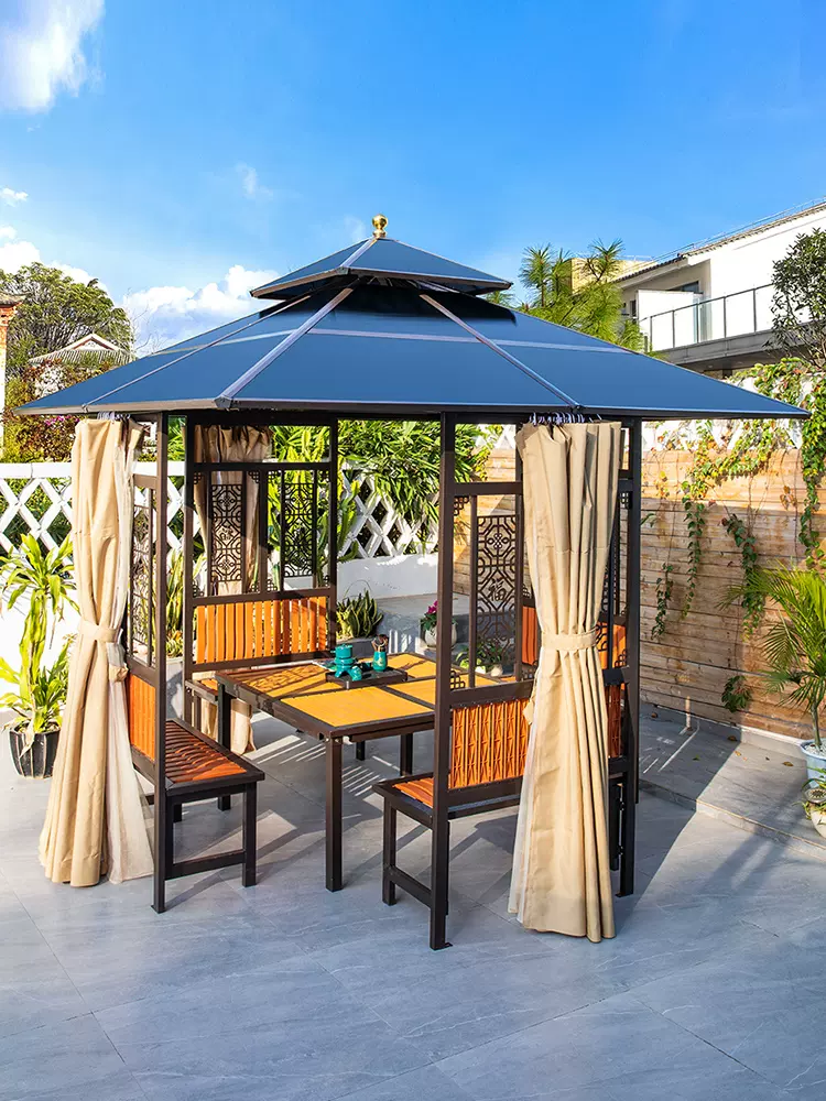 户外凉亭庭院花园别墅铝合金遮阳棚室外休闲楼顶露台中式四角亭子