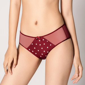 
Wutong natural color underwear for women, medium low waist, small boxer briefs, sexy mesh, comfortable and breathable, love printed pure cotton bottom