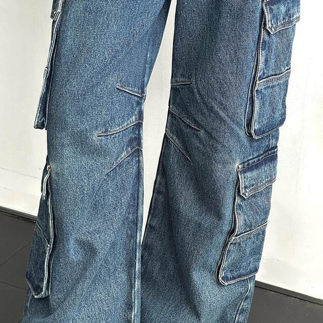 Working Jeans For Women.Retro American high street heavy industry original color washed multi ...