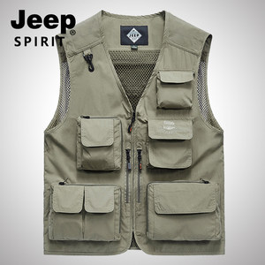 Jeep outdoor vest men's multi -pocket worker clip fishing fish climbing photography fast dry hurdle shoulder vest jacket mesh