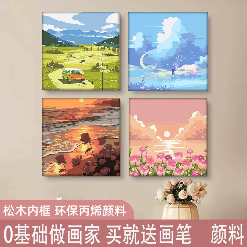 宫峻崎2025新款蝴蝶diy丙烯数字油画动漫治愈填色画风景油彩画