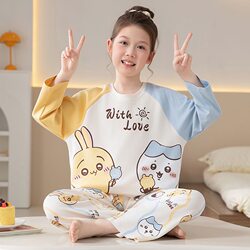2025 New Children's Pajamas for Girls, Spring and Autumn, Pure Cotton, Thin, Long-Sleeved, Cartoon, Big Kids, Girls, Princess Loungewear
