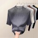 2025 summer slim thin hollow top for women Korean style outfit new half-high neck mesh lace short sleeve knitted
