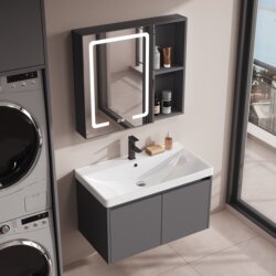 40cm Small Apartment Bathroom Cabinet Set with Ultra-Narrow Integrated Ceramic Washbasin, Bathroom Sink, Balcony Handwashing Basin