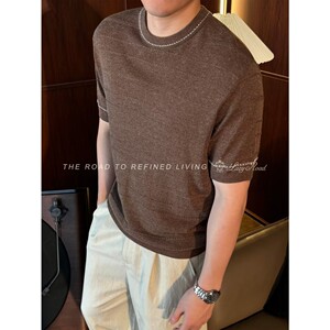 
City men's knitted short-sleeved cashmere sweater half turtleneck half-sleeved cardigan autumn and winter bottoming sweater for men