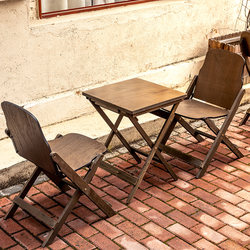 Retro Wooden Folding Table and Chair Set for Coffee Shop, Portable Square Table for Milk Tea Shop, Casual Chair, Simple Tea Table