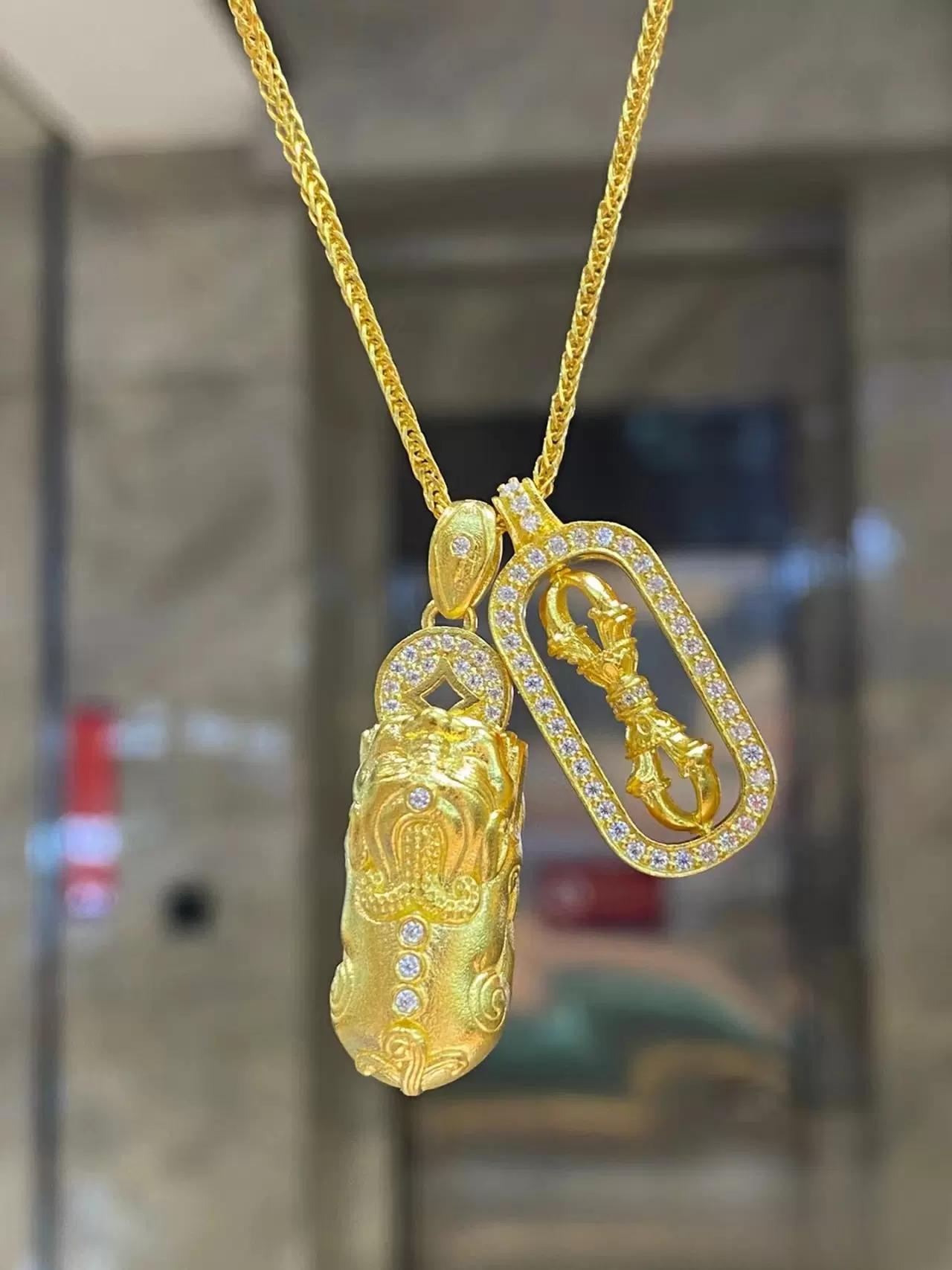 24K 24金　貔貅 金剛杵 ネックレス 足金999刻印入りA 24K 24金 貔貅 金剛杵 ネックレス 足金999刻印入りA