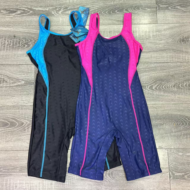 Women's imitation shark leather professional competition flat corner five-point pants large backless simple piece training suit one-piece swimsuit