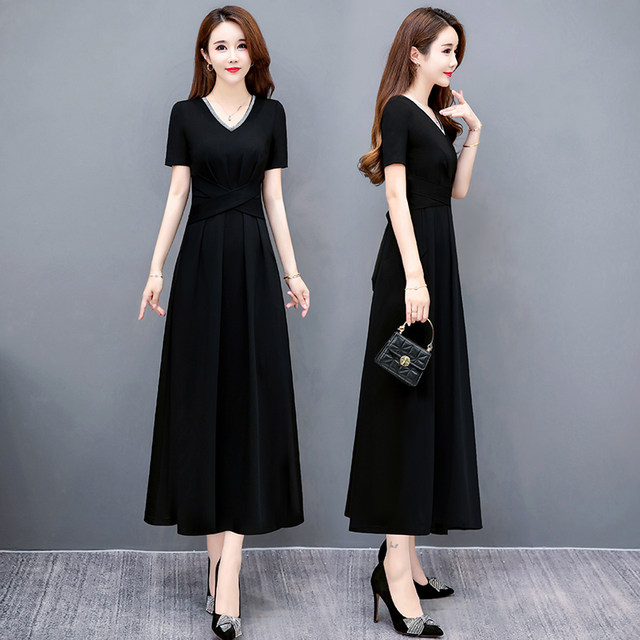 Hepburn style dress for women summer 2024 new slim fit black long skirt ...