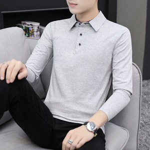 All -cotton lapel autumn shirt men's long -sleeved T -shirts have led Zichun and autumn clothes handsome to wear soil