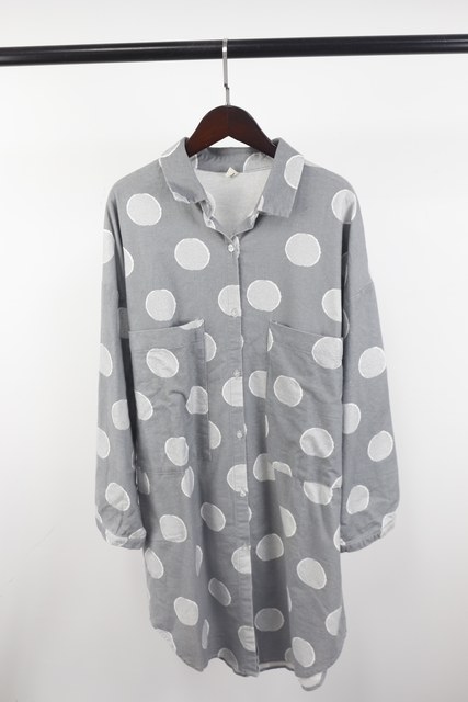 Furted mid-length casual versatile polka dot shirt literary single-breasted polo collar loose shirt