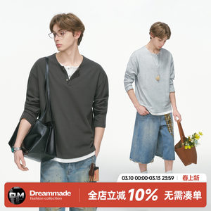 
Dream made old money style fake two-piece Henry collar long-sleeved T-shirt men's spring and autumn inner layering shirt top