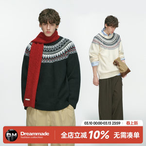 
Dream made Fair Isle Christmas jacquard old money sweater men's autumn and winter thickened lazy style couple's knitted sweater