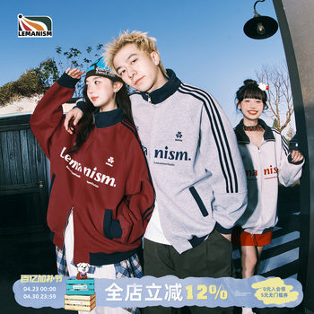lemanism baseball ເສື້ອ jacket ສີແດງຜູ້ຊາຍ stand collar ພາກຮຽນ spring ຄູ່ນ່ຶກິລາອາເມລິກາ jacket ເທິງ sweatshirt ແມ່ຍິງ