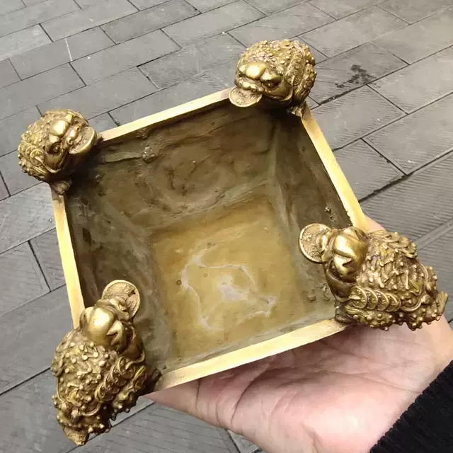 金蟾铜斗纯铜摆件铜金蟾斗四方纳财日进斗金家用聚宝盆办公室礼品