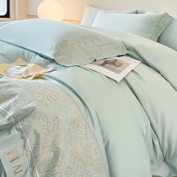 High-End  200-Count Long-Staple Cotton Four-Piece Set with Floral Embroidery Duvet Cover, All-Cotton Light Luxury Bedding