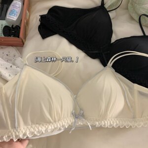 Beautiful back underwear for women with small breasts gathered without steel rings, comfortable lace, breathable holes for girls, summer thin bra set