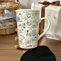 Cute Round Cat Cup Couple Mug Coffee Cup Girl Cartoon Large Capacity Ceramic Cup Birthday Gift