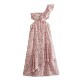 European and American style 2023 Summer new self -slimming, thin fashion versatile French print shoulder open waist dress female female female