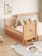 Lan can bằng gỗ sung có thể nâng lên hạ xuống, giường nối trẻ em bằng gỗ sồi cho bé bé bằng gỗ nguyên khối mở rộng đầu giường lan can cao