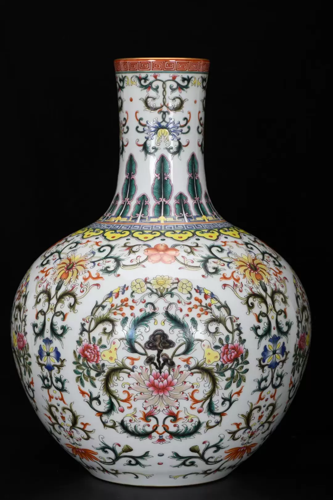 清代乾隆琺瑯彩團花紋天球瓶，真品古玩老貨古董瓷器收藏-Taobao