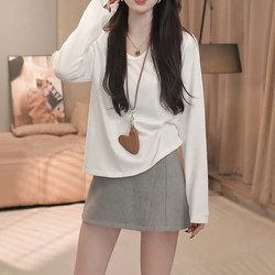 Plus-Size Pure Cotton Simple White Long-Sleeve T-Shirt for Women, New Autumn Style, Slimming Loose Base Shirt for Inner Wear