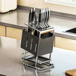 304 Stainless Steel Knife Holder Kitchen Knife Storage Rack Countertop Storage Rack Multi-Functional Knife Holder Integrated Set