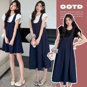 
Plus size maternity suit 2026 summer new style fashionable and sweet short-sleeved tops age-reducing suspender skirt 200*0.5kg