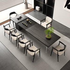
Solid wood large boss black tea table living room office home large tea table modern light luxury high-end sense